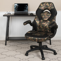 Flash Furniture CH-00095-CAM-GG X10 Gaming Chair Racing Office Ergonomic Computer PC Adjustable Swivel Chair with Flip-up Arms, Camouflage/Black LeatherSoft